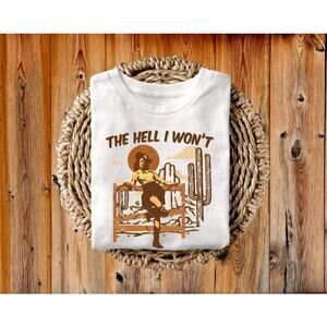 Vintage-inspired Western Graphic Tee - The Hell I Won't - Size Medium